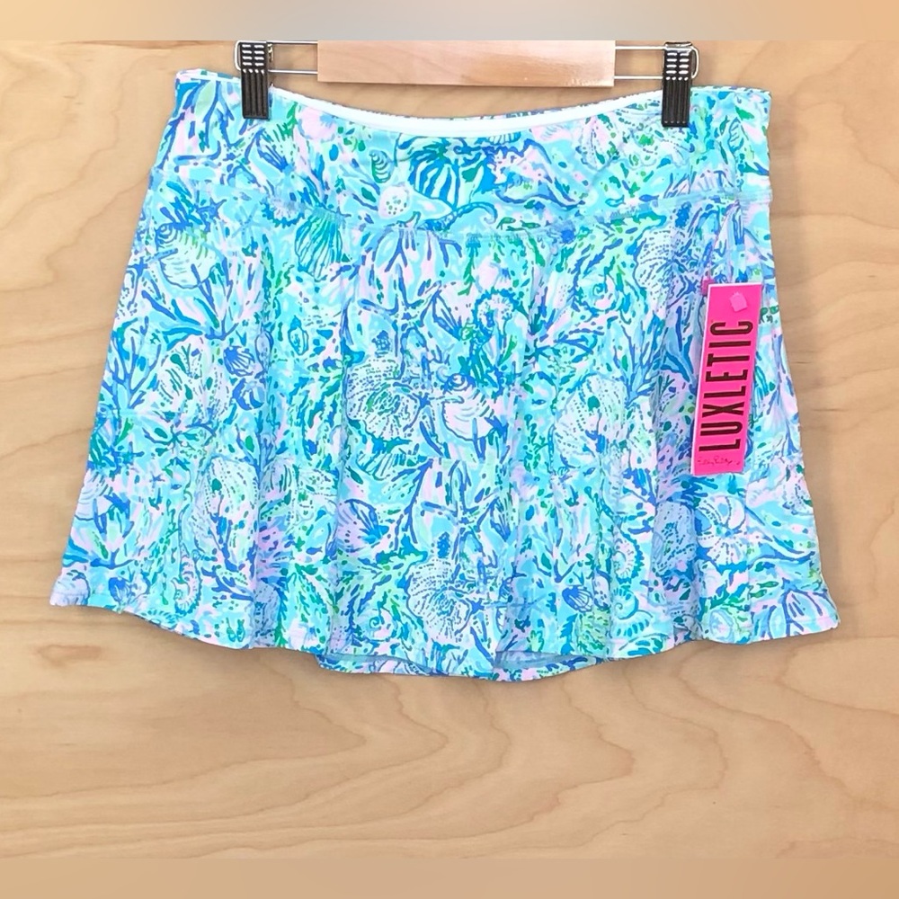 NWT Lilly Pulitzer Corrine Skort UPF 50 Womens Sz M Surf Blue Pink White Lined.